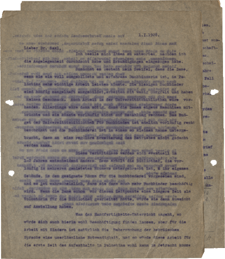 Brief von Gershom Sholem an Fritz Saxl, o.O., 01.01.1928, NLI, Gershom Scholem Archiv, ARC. 4* 1599 01 2805.