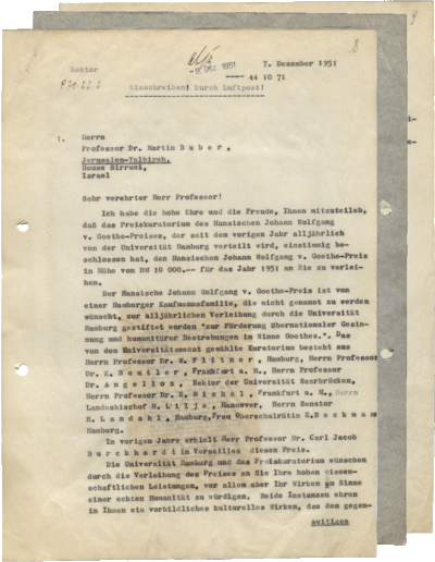 Brief von Bruno Snell an Martin Buber, Hamburg, 07.12.1951, Staatsarchiv Hamburg, 364-5 I (Universität I), P 70.22.02.