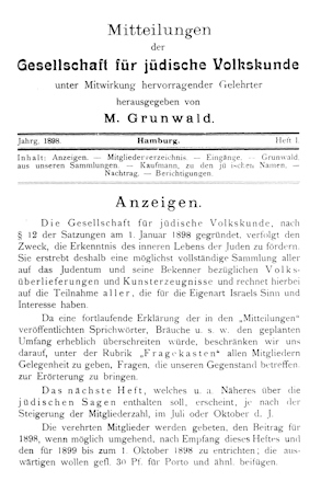 „Anzeigen“, in: Mitteilungen, 1 (1898), 1. Digitalisiert durch die Universitätsbibliothek J.C. Senckenberg, Frankfurt am Main, 2011.