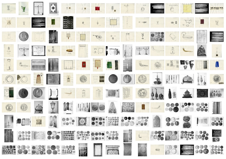 Fotos von Objekten und Karteikarten aus der Sammlung der Gesellschaft für jüdische Volkskunde Hamburg, vermutlich 1929, aufgenommen im Museum für Völkerkunde Hamburg, Fotos: MARKK Fotoarchiv, Sammlung Gesellschaft für jüdische Volkskunde.