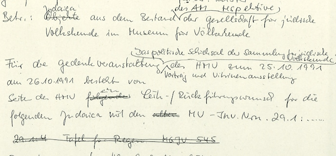 Aktenvermerk zur Überweisung Altonaer Museum an das Museum für Völkerkunde, Hamburg 1991. MARKK Archiv o.Nr.